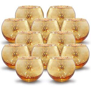 Round Gold Votive Candle Holders, Mercury Glass Candle Holder Set of 12